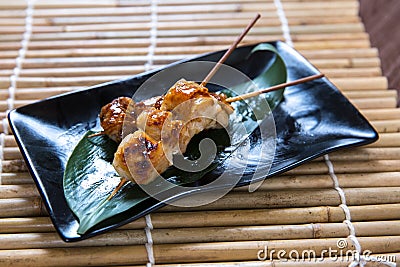 Japanese boneless chicken Kushiyaki, Skewered and Grilled Meat Stock Photo