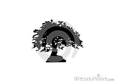 Japanese bonsai tree logo plant silhouette icons on white background, Black silhouette of bonsai. Detailed image. Vector isolated Vector Illustration