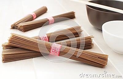 Japanese buckwheat brown noodle dry Stock Photo