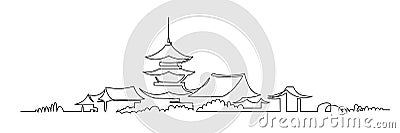 Japanese Buddhist temple continuous one line vector drawing Vector Illustration