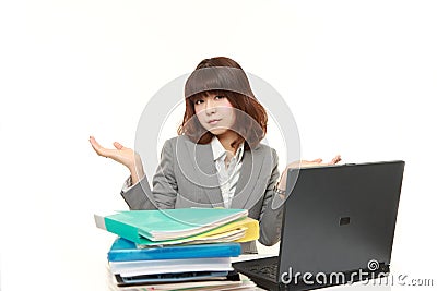 Japanese businesswoman confused Stock Photo