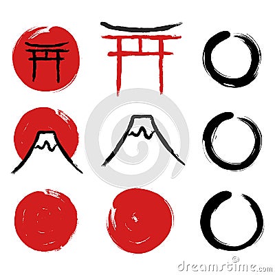 Japanese calligraphy symbols Vector Illustration