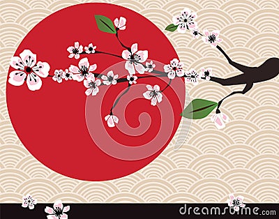 Japanese card with cherry blossom Vector Illustration