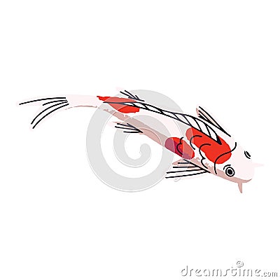 Japanese carp top view. Beautiful colorful koi, Nishikigoi. Decorative Asian red spotted fish. Oriental animal, symbol Vector Illustration