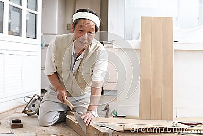 Japanese carpenter, skilled technician Stock Photo
