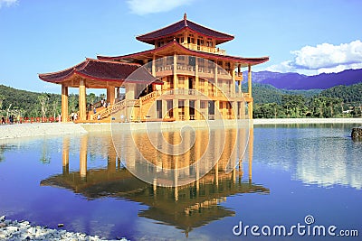 Japanese castle with shadow on water in Hinoki land Editorial Stock Photo