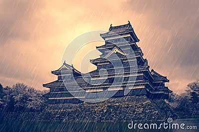 Japanese Castle Stormy Background Stock Photo