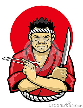 Japanese chef crossing arm Vector Illustration