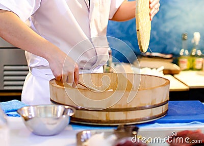 Japanese Chef prepare cooking Sushi Rice Stock Photo