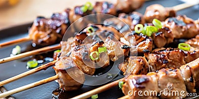 Japanese Chicken yakitori grilled skewers Stock Photo