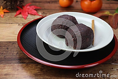 It is a Japanese confectionery using the bean jam Stock Photo