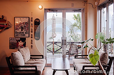 Japanese contemporary style living room with a view Editorial Stock Photo