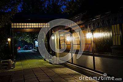 Japanese country cottage at night Stock Photo