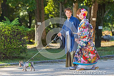 Japanese couple in traditional wedding dresses Editorial Stock Photo