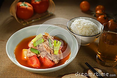 Japanese Tomato beef soup rice Stock Photo