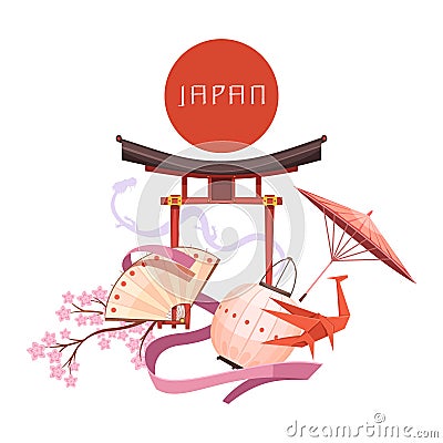 Japanese Culture Elements Retro Cartoon Illustration Vector Illustration