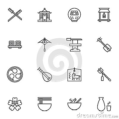 Japanese culture line icons set Vector Illustration
