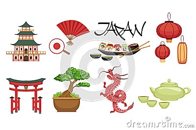 Japanese Culture Symbols Set Vector Illustration
