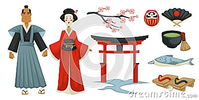 Japanese culture and traditional clothing vector Vector Illustration