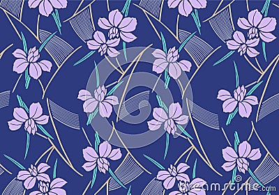 Japanese Curl Flower Leaf Vector Seamless Pattern Vector Illustration