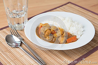 Japanese Curry with rice on table ready to serve Stock Photo