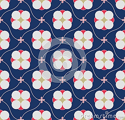 Japanese Curve Flower Diamond Vector Seamless Pattern Vector Illustration