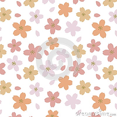 Japanese Cute Orange Cherry Blossom Pattern Vector Illustration