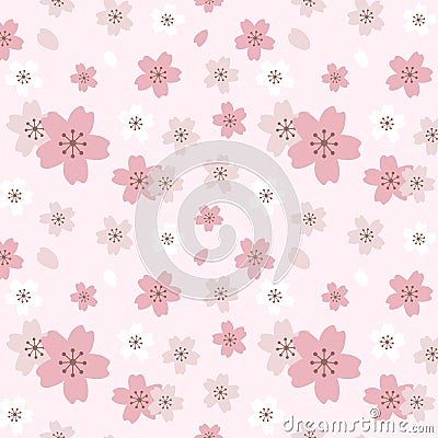 Japanese Cute Pink Cherry Blossom Pattern Vector Illustration