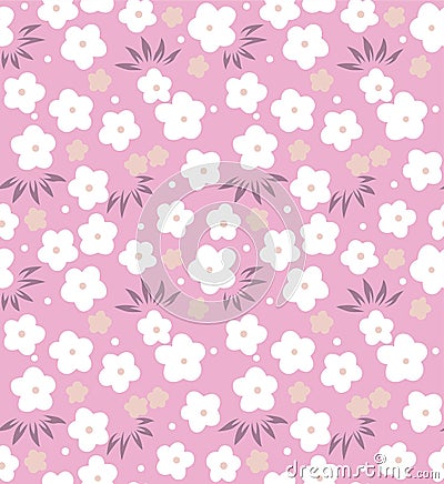 Japanese Cute Round Cherry Blossom Vector Seamless Pattern Vector Illustration