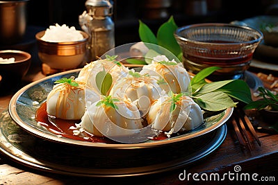 Japanese dessert mochi on a plate Stock Photo