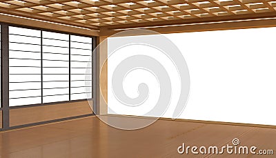 Japanese display Room Art and wooden flooring and light on isolate background Stock Photo