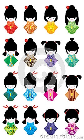 Japanese doll girl set Vector Illustration