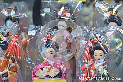 Japanese Dolls at Tokyo shopping streets Editorial Stock Photo