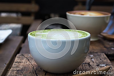 Japanese drink, Mat cha Latte Cup of green tea Stock Photo