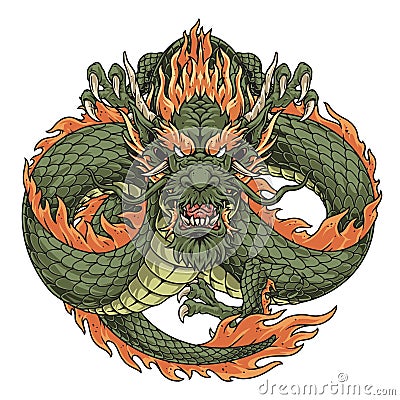 Japanese fantasy dragon colorful logotype Vector Illustration