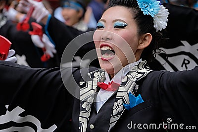 Japanese female dancer hair ornament dynamic expression Editorial Stock Photo