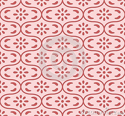 Japanese Flower Curl Line Mosaic Vector Seamless Pattern Vector Illustration