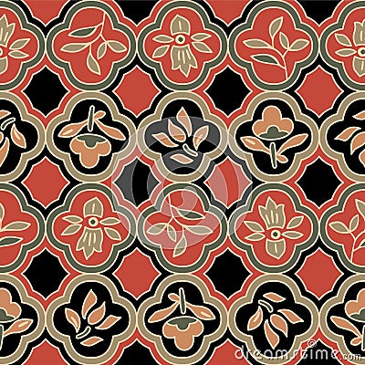 Japanese Flower Curl Mosaic Vector Seamless Pattern Vector Illustration