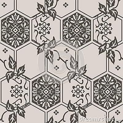 Japanese Flower Hexagon Vector Seamless Pattern Vector Illustration