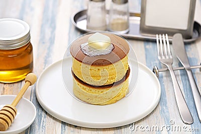 Japanese fluffy thick pancake Stock Photo