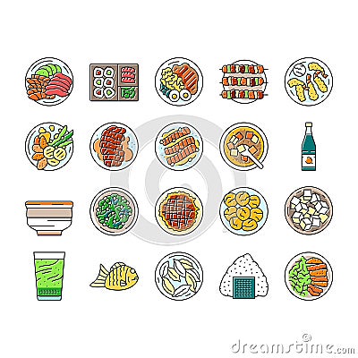 japanese food asian meal icons set vector Vector Illustration