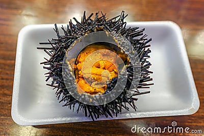 Japanese Food: Fresh sea urchin (uni) from the local market in J Stock Photo