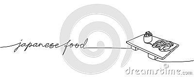 Japanese food, Gunkan on Sushi geta, nigiri one line art. Continuous line drawing of sushi, japanese, restaurant, japan Vector Illustration