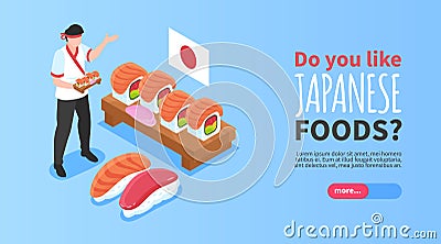 Japanese Food Horizontal Banner Vector Illustration