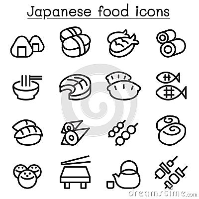 Japanese food icon set in thin line style Cartoon Illustration