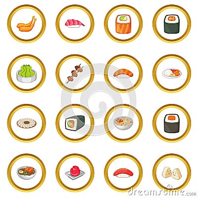 Japanese food icons circle Vector Illustration