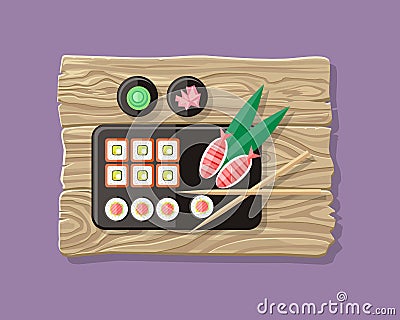 Japanese Food Illustration web Banner. Japan Sushi Vector Illustration