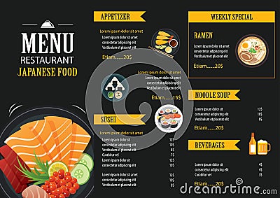 Japanese food menu restaurant brochure design template Vector Illustration
