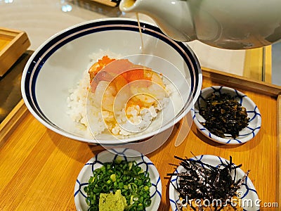 Japanese food rice and fresh shrimp meal supper set Stock Photo