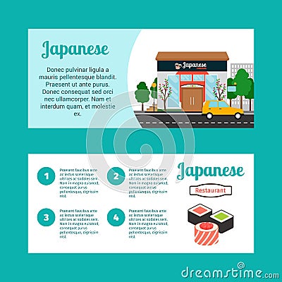 Japanese food shop horizontal flyers Vector Illustration